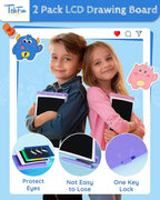 TEKFUN 10in 2 Pack LCD Writing Tablet Coloring Doodle Board Drawing Sketch Pad for Kids with Anti-Lost Stylus, Car Trip Educational Kids Toys Birthday for 3 4 5 6 7 Girls Toddlers