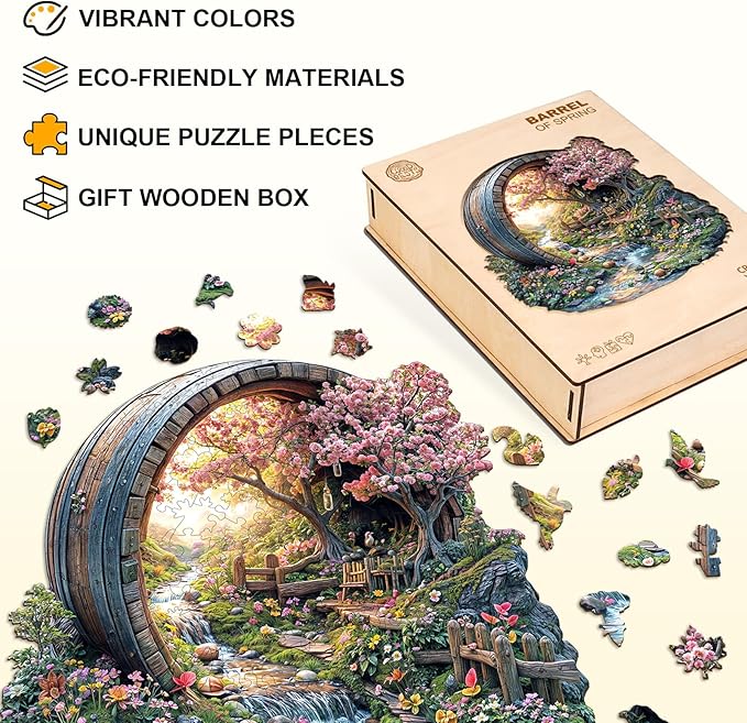Wooden Puzzles for Adults, Spring Flower Wooden Jigsaw Puzzle for Adults, 100 Piece Unique Animal Shape Wood Puzzles Adult, Birthday Party Gifts for Friends & Family Game Home Decor (S-8.5 * 8.3in)
