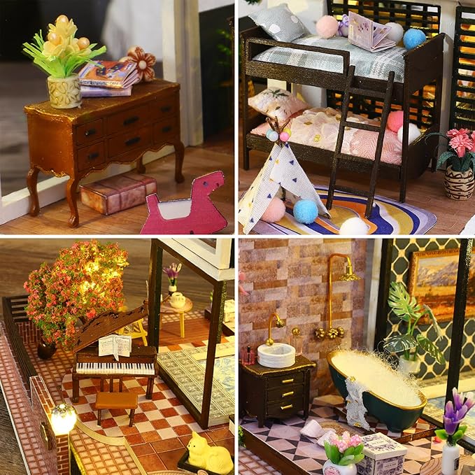 Spilay Dollhouse DIY Miniature Wooden Furniture Kit,Mini Handmade Big Castle Model,1:24 Scale Creative Doll House Toys for Adult Gift