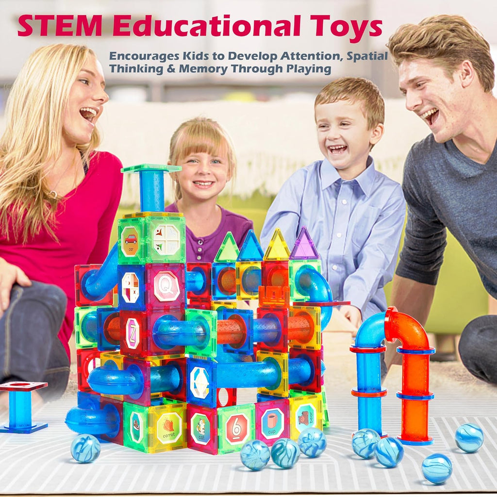 MAGBLOCK Magnetic Tiles 176Pcs Marble Run Children's Educational Toys for Developing Mathmatics and Physics Skills and for Developing Creativity and Imagination Toys for Kids Age 8 9 10+ Years Old