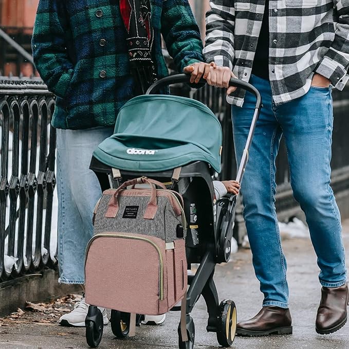 Diaper Bag with Changing Station, Baby Diaper Bag with USB Charging Port, Multi-functional Waterproof Travel Essentials Diaper Bag Backpack for Boys & Girls, Pink