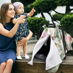 Car Seat Cover Baby, Flroal Infant Car Seat Canopy Covers for Newborn Girls Boys, Soft Breathable Minky Carseat Covers Stretchy Multi-Use Nursing Cover for Stroller Baby Car Seat, Green Leaf