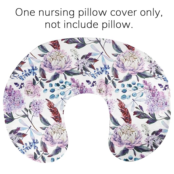 Purple Floral Wisteria Nursing Pillow Cover, Nursing Pillowcase Set for Baby boy or Baby Girl, Nursing Pillow slipcover Cushion Cover, Soft Fabric for snuggling Baby, Suitable for Nursing Pillows