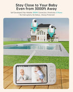 2K Video Baby Monitor with 2 Cameras and Audio, 3000ft Long Range Baby Monitor No WiFi, 5.5" Split Display, VOX - AI Cry Detect, ANR, IR Night Vision, 2-Way Audio, 6000mAh