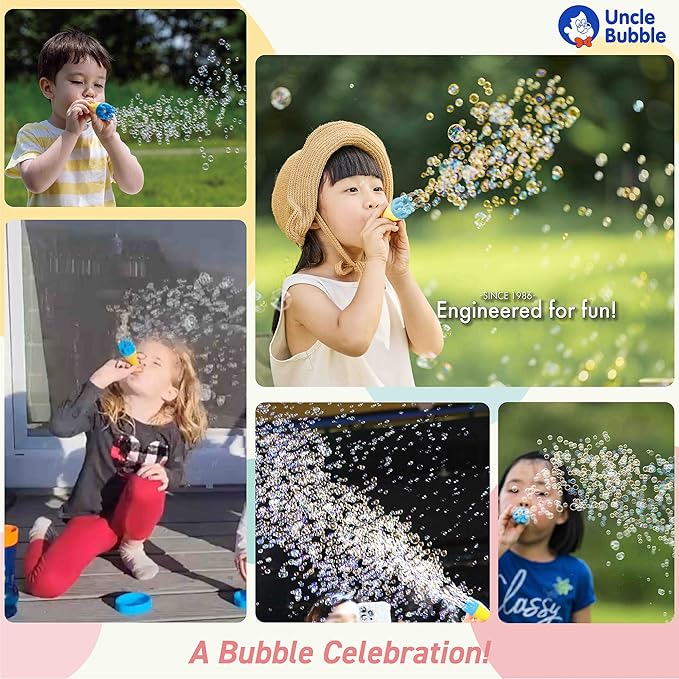 Uncle Bubble Mini Bubble Blower - Non Toxic Plastic Confetti Bubbler, Fun Summer Toys for Kids, Girls and Boys, Blow Thousands of Mini Bubbles in One Breath