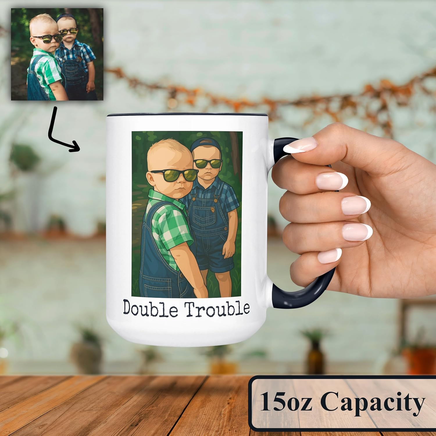 Personalized Coffee Mug, Custom Drawing Portrait Gift, Funny Customized Coffee Gift for Men & Women, Custom Mugs with Pictures, Black 15oz Father's Day Mug