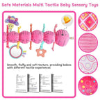 Baby Girls Toys 6-12 Months - Infant 6-in-1 Sensory Music Animal Stuffed Caterpillar Toy with Rattle & Mirror Crinkle for Tummy Time, Newborn 0 3 6 9 12 18 Shower Gifts Soothing Companion Toys, Pink
