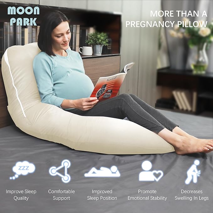 MOON PARK Pregnancy Pillows for Sleeping - U Shaped Full Body Maternity Pillow with Removable Cover - Support for Back, Legs, Belly, HIPS - 65 Inch - Ivory - Cooling Cover