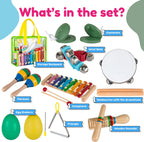 Stoie's Kids Musical Instruments Set for Toddler Ages 3-5 - Baby Wooden Percussion Musical Toys with Xylophone and Maracas, Drum, Triangle, Durable, Safe to Play, Clear Loud Sound