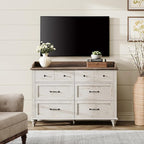 WAMPAT Baby Dresser with 6 Drawers for Kids Room, Antique White Kids Dresser Wooden Double Dressers for Bedroom, Storage Organizer for Children’s Bedroom, Nursery Furniture