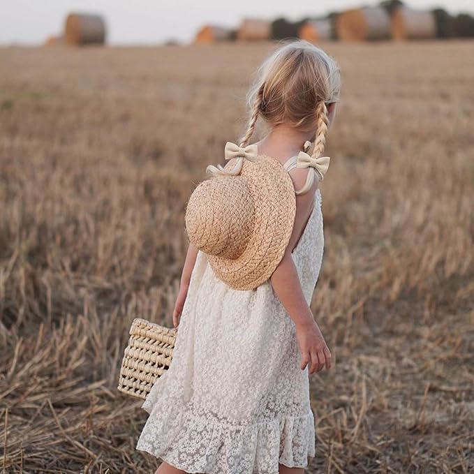 Baby Toddler Girls Hair Ties with Linen Bows, 20 pcs No Damage Elastic Nylon Ponytail Holders, Small Hair Accessories for Thick or Thin Hair