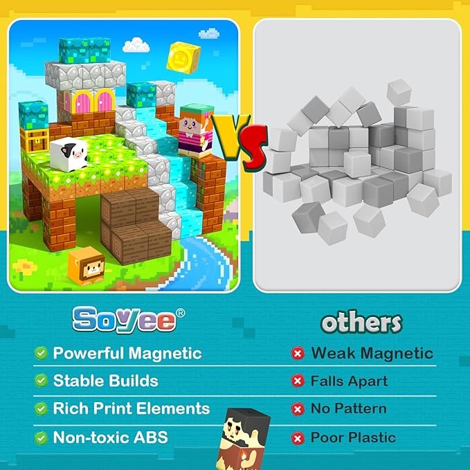 Soyee 150PCS Magnetic Blocks - Magnetic Building Blocks Stacking Magnets Toys for Kids Montessori Sensory STEM Toddler Construction Toys for Ages 3-5 5-7 8-13 Christmas Birthday Gifts