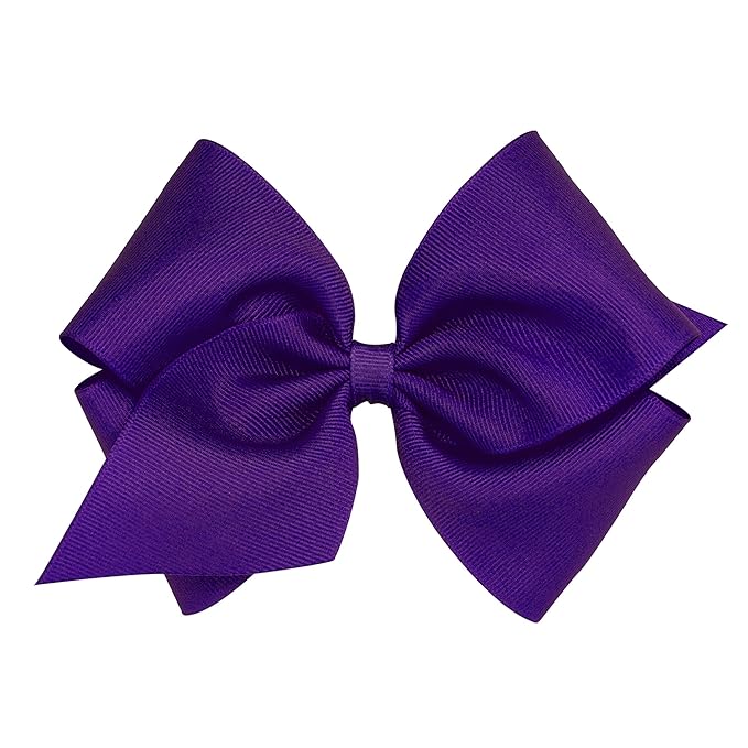 Wee Ones Girls' Plain Wrap Classic Grosgrain Hair Bows on a WeeStay No-Slip Hair Clip, Handmade, Mini King, Purple