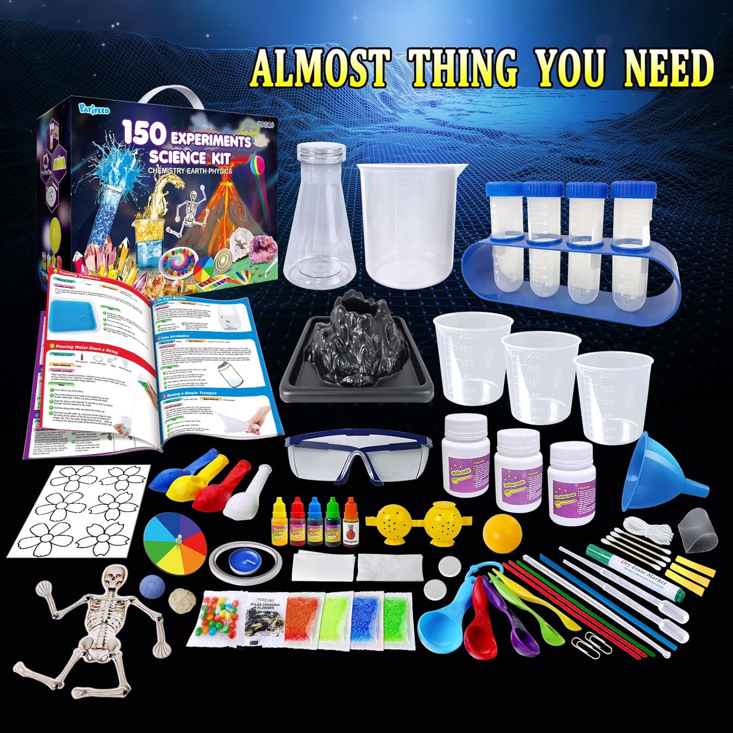 150 Experiments Science Kit for Kids, Chemistry Set, Scientific Christmas Birthday Toys Gifts Ideas for Boys Girls, Break Geodes, Volcano,S.T.E.M Learning Projects