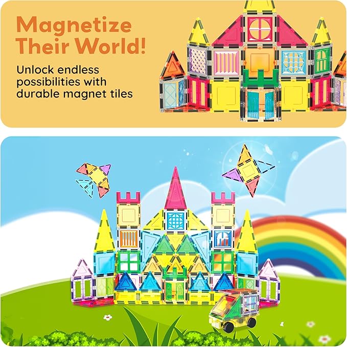 PicassoTiles 101 Piece Magnetic Tile Building Blocks Set with Durable Storage Bag STEM Educational Construction Magnet Toy Kit for Toddlers Preschool Kids Boys Girls Age 3 Plus Indoor Learning PT06
