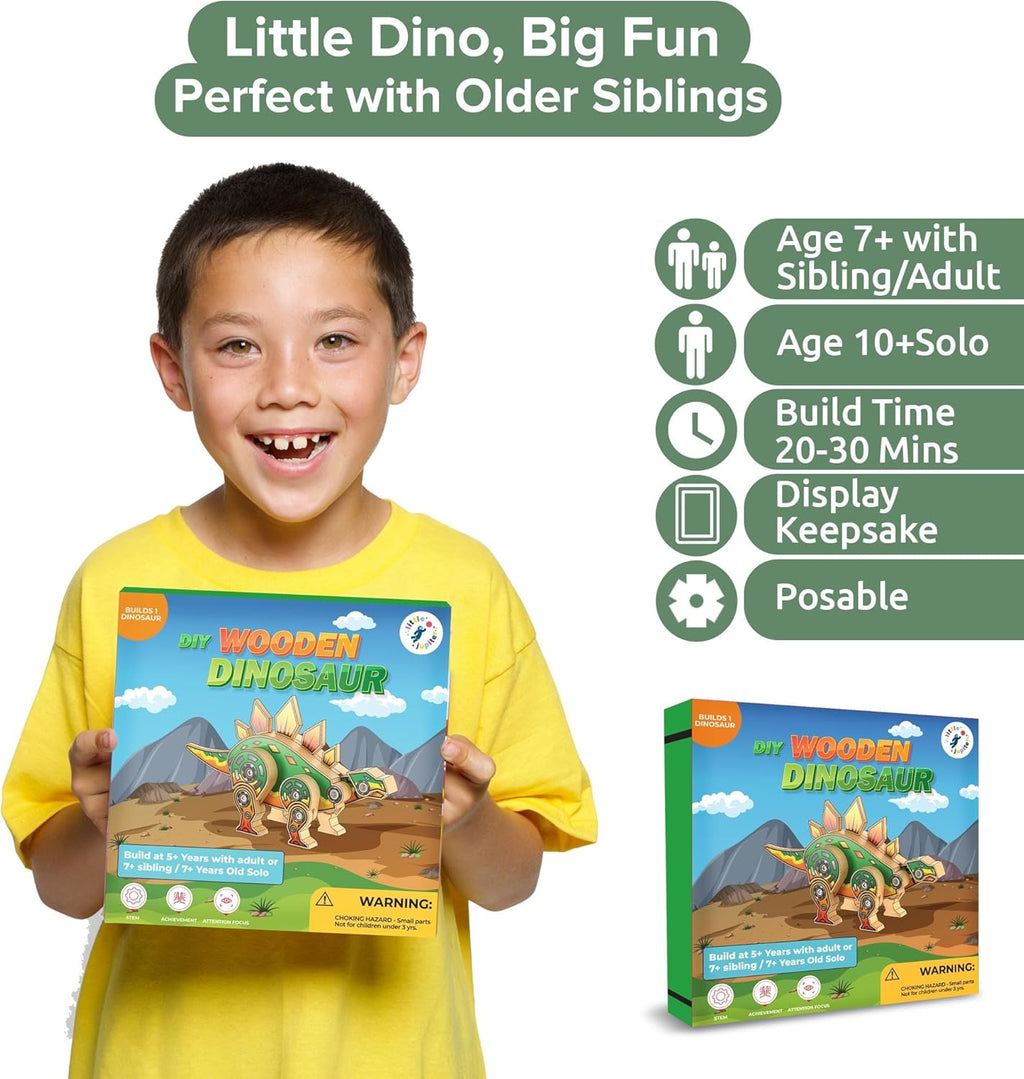 Little Jupiter DIY Wooden Kit with Stickers - Dinosaur Toys for Kids for 7-12 Yrs - Dinosaur Toy Woodworking Kits - Wood Crafts - Kids Building Kit - Wooden Crafts (Stegosaurus)