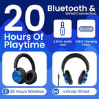 Puro Sound Labs BT2200 Plus Kids Bluetooth Headphones – Volume-Limiting 85dB, Studio-Grade Audio, Over-Ear & Comfy Design, 20-Hour Battery Life, Easy to Connect Wireless Headphones for Kids, Blue