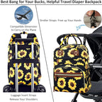 Diaper Backpack Tote Large Capacity, Baby Bag with Insulated Pockets Multifunctional Diaper Bags For Baby Girl Boy Women Waterproof Bags Mama Maternity Bag Sunflower