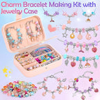 140 PCS Charm Bracelet Making Kit for Girls Age 8-12 Charm Beads for Kids Jewelry Making DIY Bracelet Craft Kit for Girls Valentine Christmas Birthday Gifts with Portable Bracelet Box
