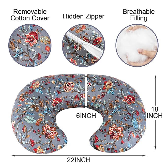 Nursing Pillow, Breastfeeding Pillow with Removable Cover, Ergonomic Breast Feeding Pillow, Baby Feeding Support Cushion for Mom Easier Breastfeeding- Original Size/Peony