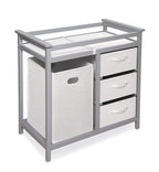 Badger Basket Modern Baby Changing Table - Nursery Furniture with Laundry Hamper and 3 Storage Drawers - Diaper Changing Station with Safety Belt, Changing Pad, Organizer Baskets - Cool Gray and White
