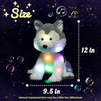 Hopearl LED Musical Stuffed Husky Lighting Up Singing Plush Dog Adjustable Volume Lullaby Animated Soothe Birthday Festival for Kids Toddler Girls, Gray, 12''