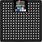 GORILLA GRIP Patented Square Shower Stall Mat, Small Bathtub Floor Mats for Stand Up Showers, Suction Cups and Drainage Holes, Machine Wash, Soft on Feet, Bathroom Accessories 21x21 Inch, Black Opaque