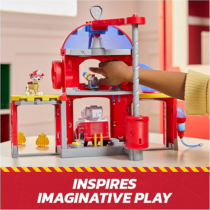 Paw Patrol Fire Rescue Command Center with Marshall Figure, Rescue Fire Truck, Lights, Launcher & Sound Fx, Kids Toys for Boys & Girls Ages 3 and Up