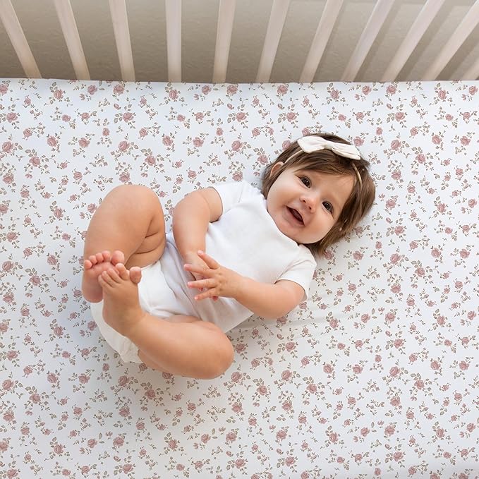 Crib Sheets Neutral - Fitted Baby Crib Sheets Bed for Girl Boy - 2 Pack Standard & Toddler Mattress (Juliette) - Buttery Soft Organic Cotton Blend