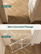 Babelio 34" Tall No Bottom Bar Baby/Dog Gate for Stairs, House and Doorways, 29.7-46.5" Auto Close Safety Pet Gates with Large Walk Thru Door, Hardware Mount, White