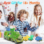 Veslier Dinosaur Car Toy for 3 4 5 Years Old Boys, Friction Power Carrier Truck with 4 Pack Small Pull Back Dino Car, Christmas Birthday Gift for 3+ Boy Girl Kids Toddlers