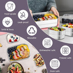 HaWare Stainless Steel Lunch Box for Kids, Leak Proof Food Storage Containers with Silicone Lids, Reusable Easy-Opened Lunch Containers, Portable Metal Snack Box, Dishwasher Safe (8oz*2+25oz)
