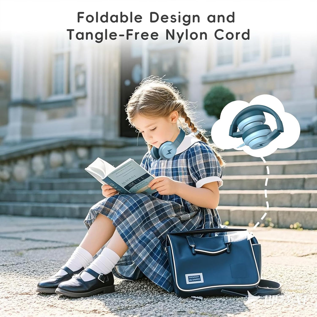 Kids Headphones, Wired Headphones for Kids Over Ear with Microphone, 85/94dB Volume Limiter Headphone for Girls Boys, Foldable Headphone for Learning & Entertainment, Gradient Green