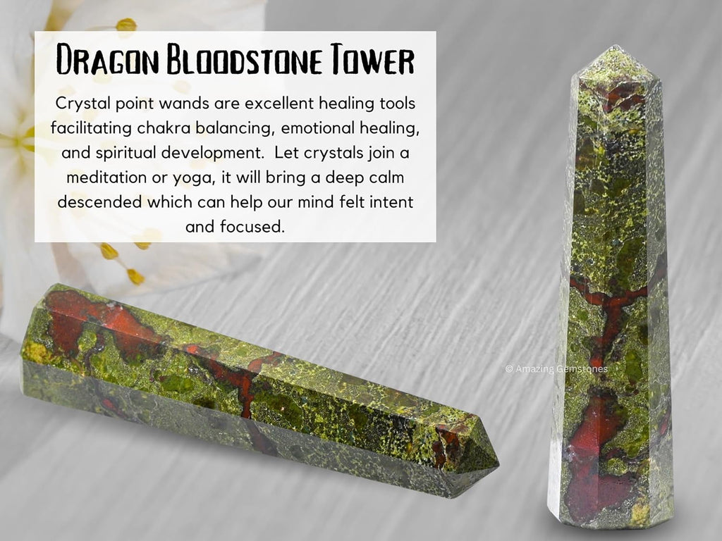 Amazing Gemstone Dragon Bloodstone Crystal Towers - Natural Healing Crystal Point Obelisk for Reiki Healing and Crystal Grid (3 Inch)