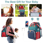 Diaper Bag Backpack, Baby Diaper Bag, Multifunctional Large Capacity, with Diaper Changing Station, Travel Diaper Bag Backpack (Blue-Green)