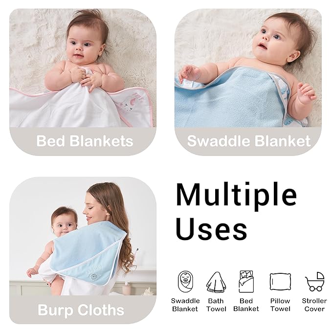 Viviland Baby Towels and Baby Wash Cloths Set Hooded Baby Towels Baby Wipes Absorbent Bath Face Towels Burp Cloths or Face Towels for Girl Boy 6-Pack Size 28 x 28 Inch(Lion)