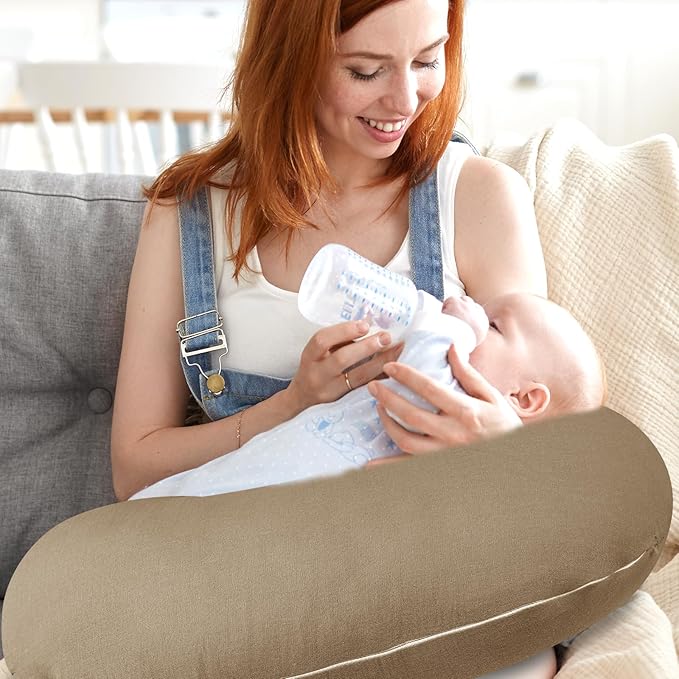 Hooyax Muslin Nursing Pillow Covers 2 Pack, Soft and Breathable Nursing Covers for Breastfeeding Pillows, Adorable Infant Feeding Pillow Slipcover for Baby Boy and Girls (Brown Wheat)