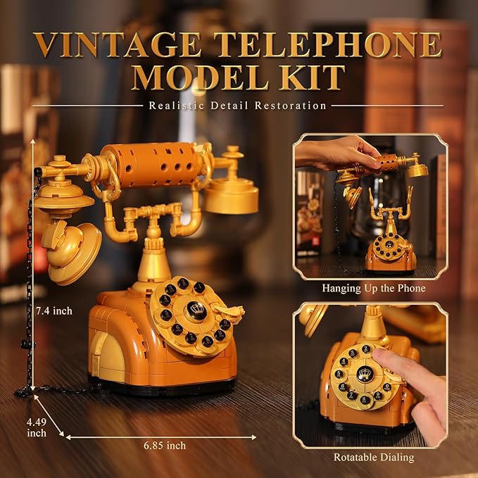 JMBricklayer Camera Telephone Record Player Building Block Sets for Adults, Retro 3 in 1 Set Building Toy 20039, Vintage Display Model Kit for Office Room Decor Collectible Gift for Adult Men Kids 14+
