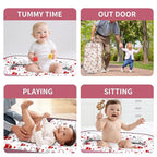 Baby Lounger, Foldable Infant Nest Pillow with Soft Memory Foam Mat, Cover with Adorable Pattern, Converts to Backpack for Easy Travel, 0-12 Months, Pink