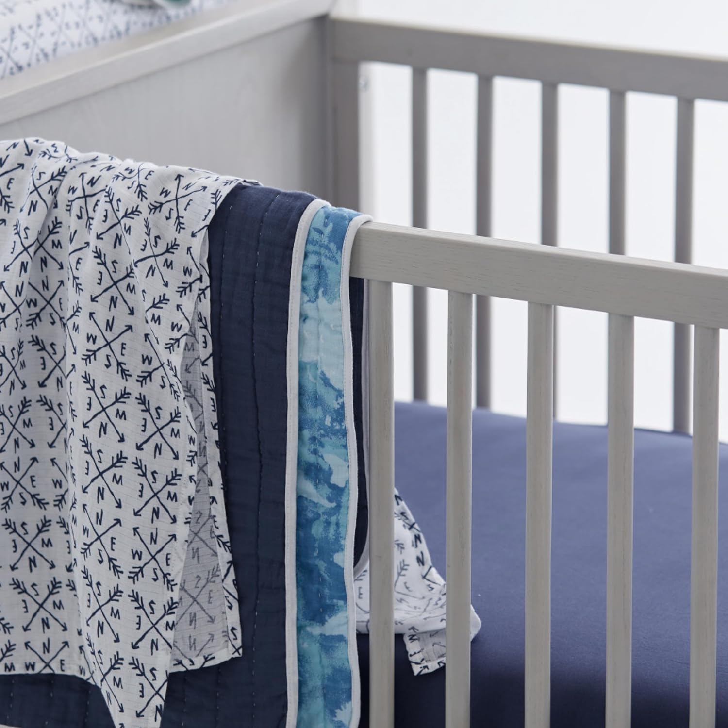 HonestBaby unisex-baby Fitted Crib Sheets Set Standard Mattress, 100% Organic Cotton Baby Boys, Girls, Neutral, 1 Pack - Rainbow Stripe Blues, One Size