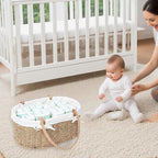 Handwoven Wicker Diaper Caddy Organizer, Multi - functional Baby Diaper Bag for Nursery & Home Storage, Detachable Lining, PU Handles, Baby Registry Must Haves (Seagrass)