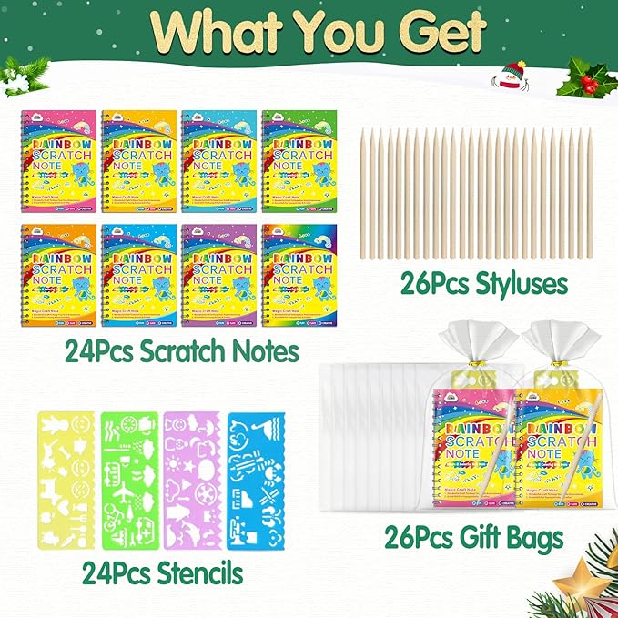 ZMLM Rainbow Scratch Party Favors Kids: Birthday Gifts Toy Bulk Scratch Art Notebook 24 Pack Birthday Goodie Bags Stuffers Girls Boys Art Craft Kit Pads Classroom Prizes School Supplies Teacher Return