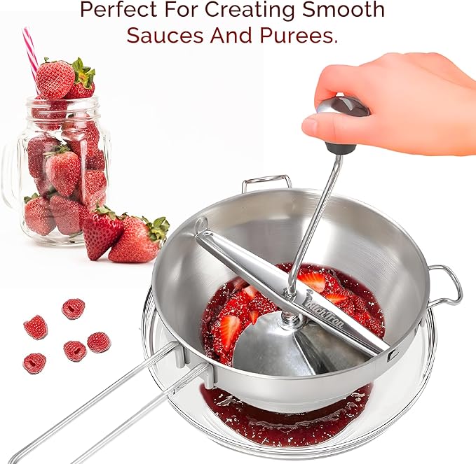 Food Mill with 3 Grinding Milling Discs,Bowl & Milling Handle Safe Stainless Steel meal grinder Perfect food mill for tomato, Potato Masher, Vegetable Chopper, Baby Food Processor (Silver)