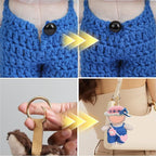 Handmade 17cm Doll Clothes - Purely Hand Crocheted Overalls Hat & Heart-Shaped Bag, Easy Put On, No Doll, 17cm Doll Accessories for Gifts