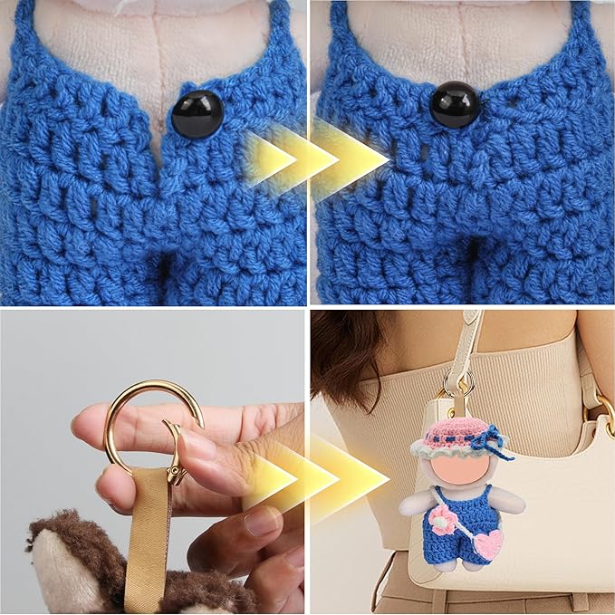 Handmade 17cm Doll Clothes - Purely Hand Crocheted Overalls Hat & Heart-Shaped Bag, Easy Put On, No Doll, 17cm Doll Accessories for Gifts