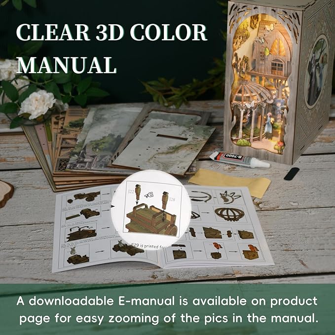 DIY Book Nook Kit, DIY Miniature Dollhouse Booknook Kit, Wooden 3D Puzzle Bookend Bookshelf Insert Decor with LED Light for Teens and Adults (Dorothy's Journey)