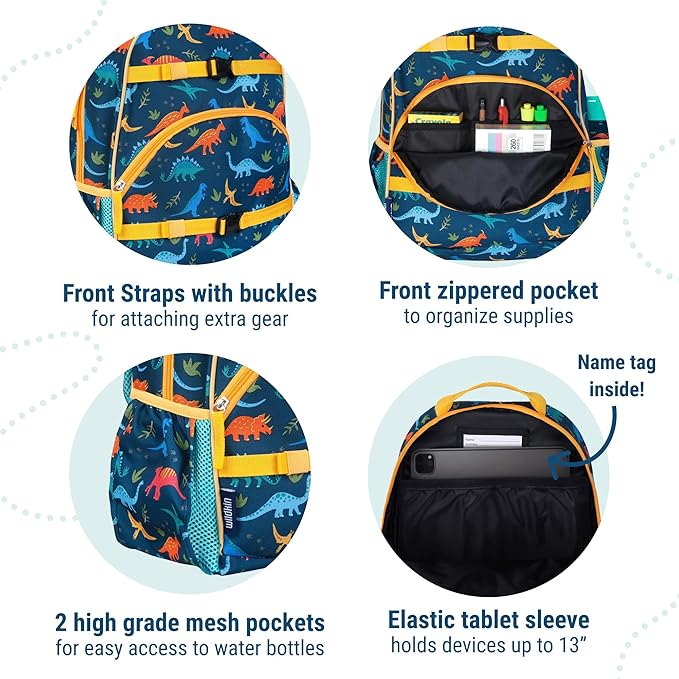 Wildkin ECO rPET 17-inch Large Backpack – Sustainable, Padded, Adjustable – Jurassic Dinosaurs