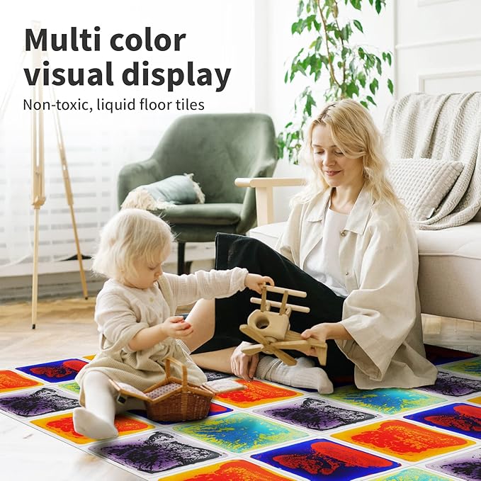 Art3d Baby Sensory Water Mats for Autistic Children (11.8"x11.8" Square, 4 Tiles, Blue-Red,Blue-Yellow,Orange-Red,Purple-Black)