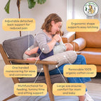 Dr. Mama's Organics Nursing Pillow with Lumbar Support - Ergonomic Design Helps Relieve Back Pain and Arm Fatigue - for Bottle and Breastfeeding - Removable Organic Cotton Cover - (Gray Stars)