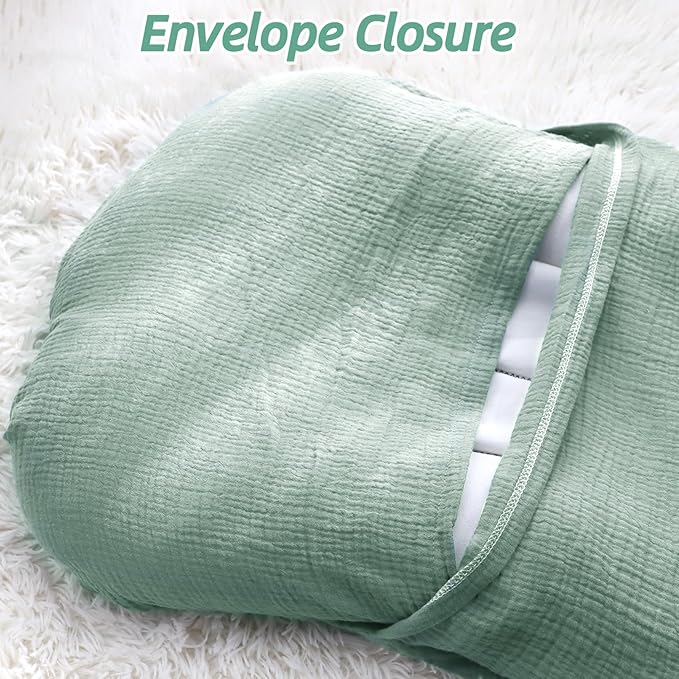 Hooyax Baby Lounger Cover 2 Pack - 100% Muslin Cotton Newborn Lounger Pillow Covers Only, Soft Breathable Infant Lounger Cover with Reinforced Stitching, Fits Most Standard Baby Loungers (Green Wheat)